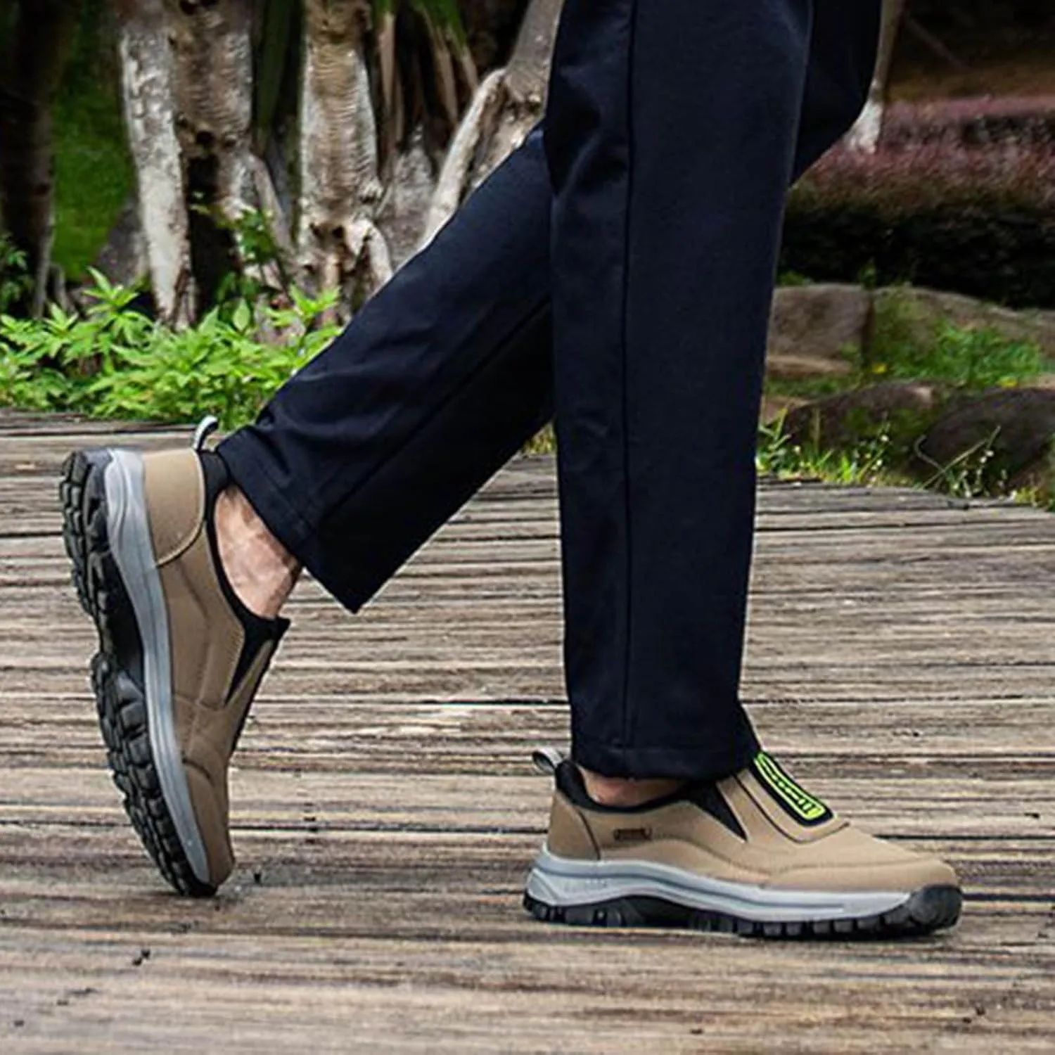 Athletic Fashion Sneakers for Men Comfortable Breathable Stretch Canvas Slip on Sneaker Memory Foam Hiking Shoes