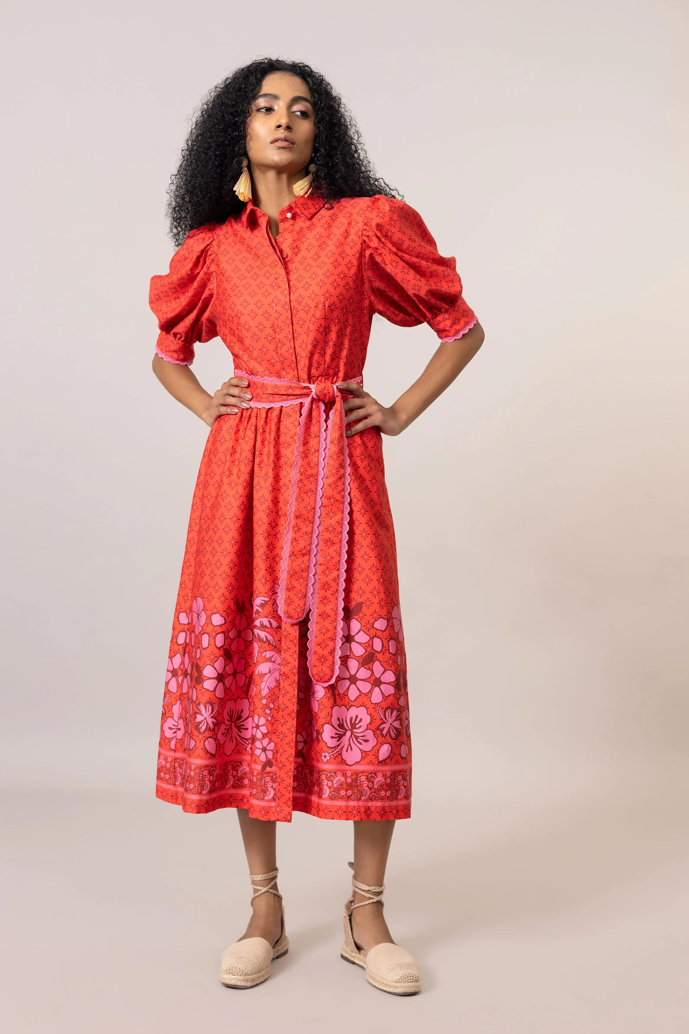 Emily Lovelock Veronica Organic Cotton Satin Flame Scarlet Red Top