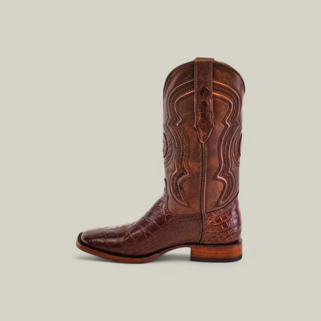 Exotic American Alligator Belly Tail - Brown - Square Toe