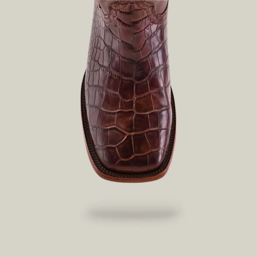 Exotic American Alligator Belly Tail - Brown - Square Toe