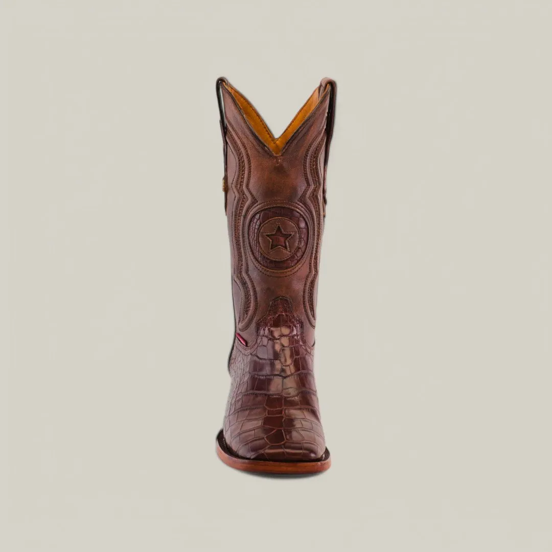 Exotic American Alligator Belly Tail - Brown - Square Toe