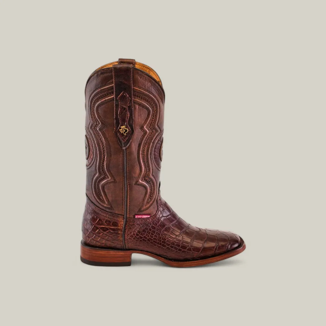 Exotic American Alligator Belly Tail - Brown - Square Toe
