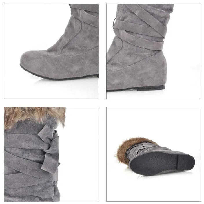 Fashion Increased  Fur Cross Strap High Snow Boots
