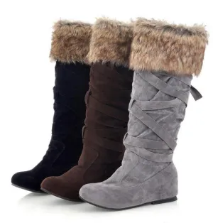 Fashion Increased  Fur Cross Strap High Snow Boots