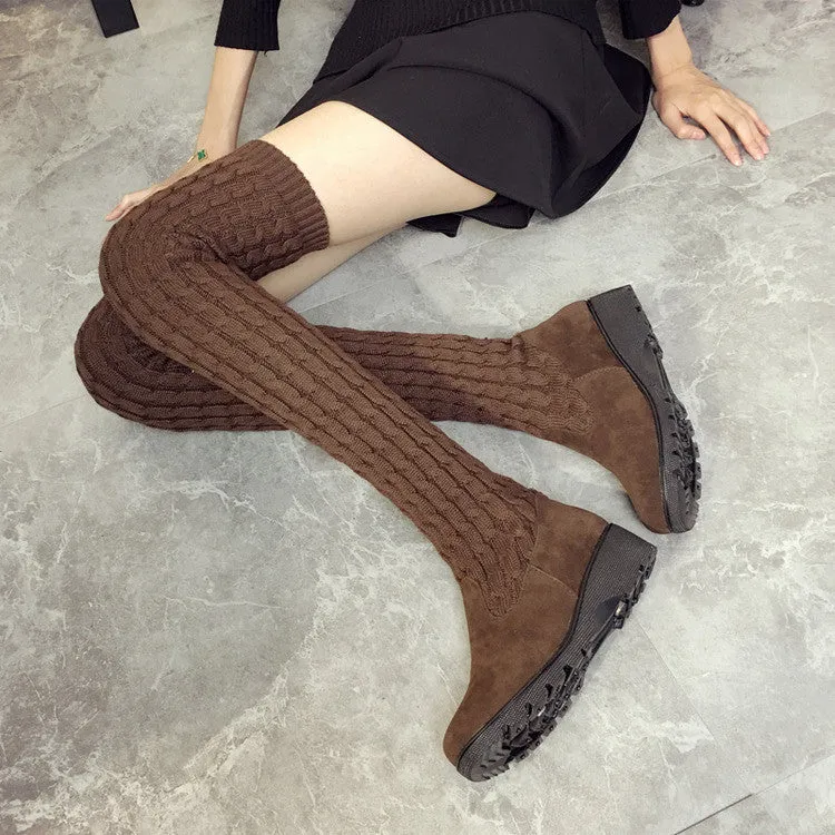 Fashion Knee-High Wool Canister Flat Warm Boots