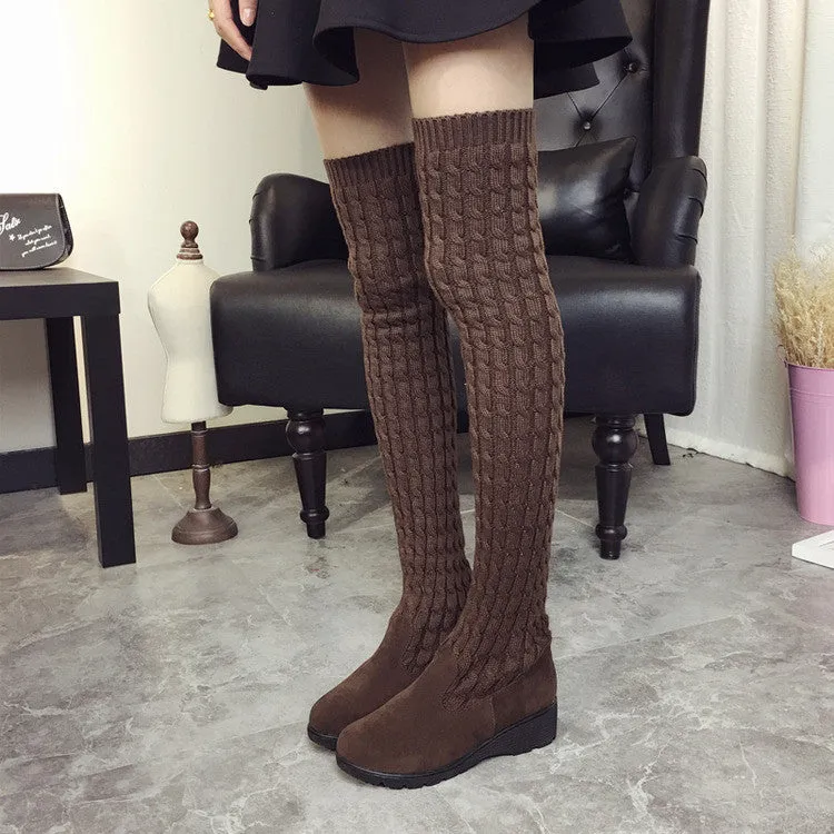 Fashion Knee-High Wool Canister Flat Warm Boots