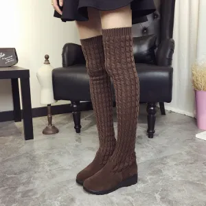 Fashion Knee-High Wool Canister Flat Warm Boots
