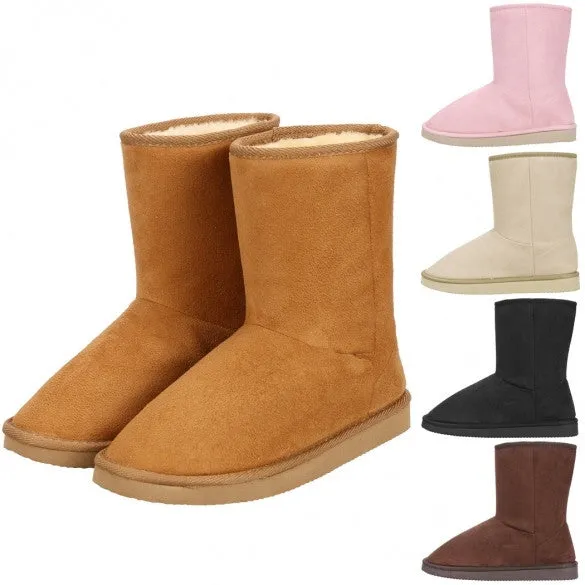 Fashion Women Winter Warm Solid Ankle Snow Boot Flat Heel Fleece Lined