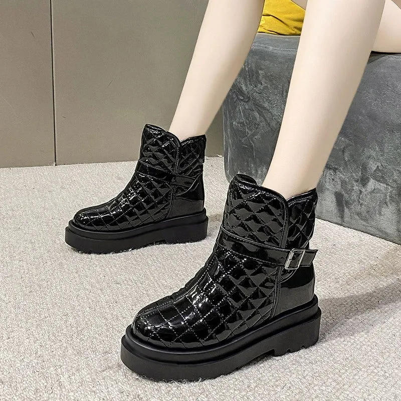 Glossy Warm Plush Thick Fleece-lined Waterproof Snow Boots