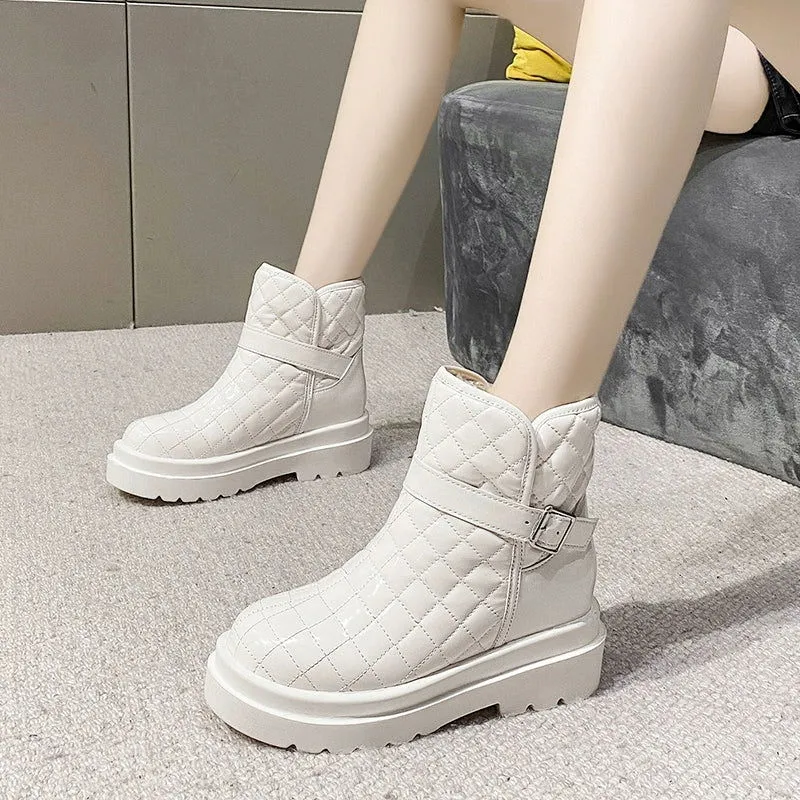 Glossy Warm Plush Thick Fleece-lined Waterproof Snow Boots