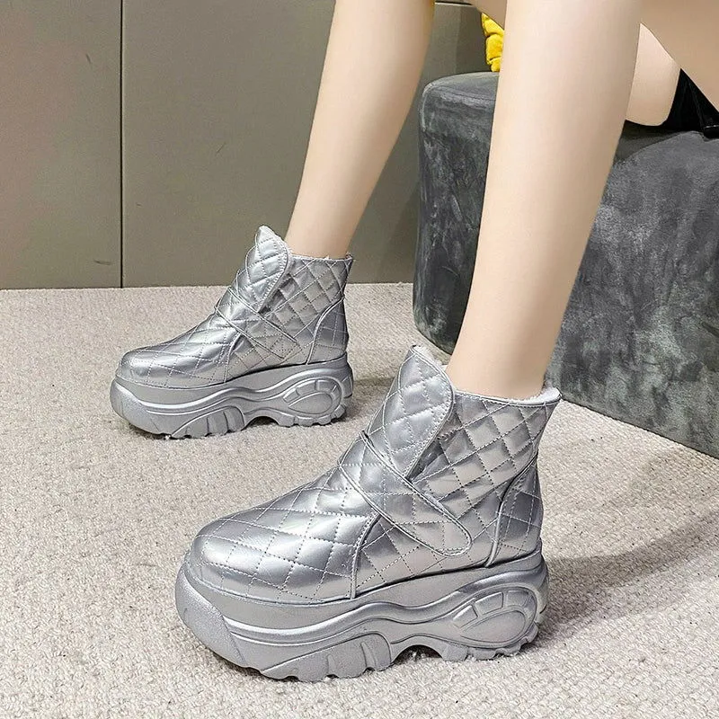 Glossy Warm Plush Thick Fleece-lined Waterproof Snow Boots