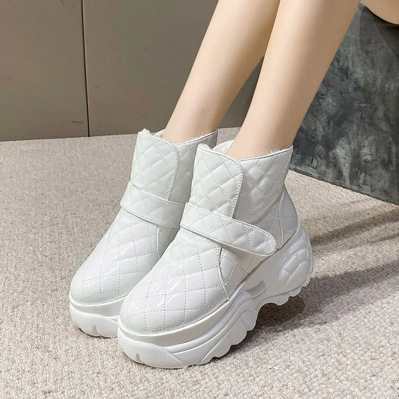 Glossy Warm Plush Thick Fleece-lined Waterproof Snow Boots