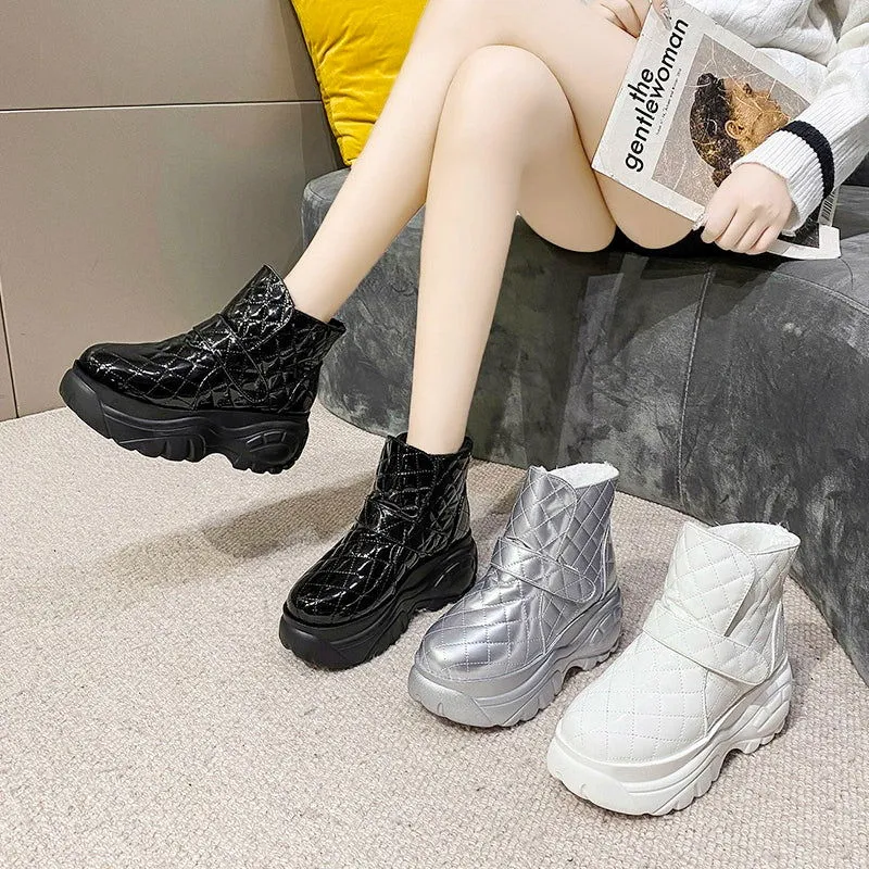 Glossy Warm Plush Thick Fleece-lined Waterproof Snow Boots