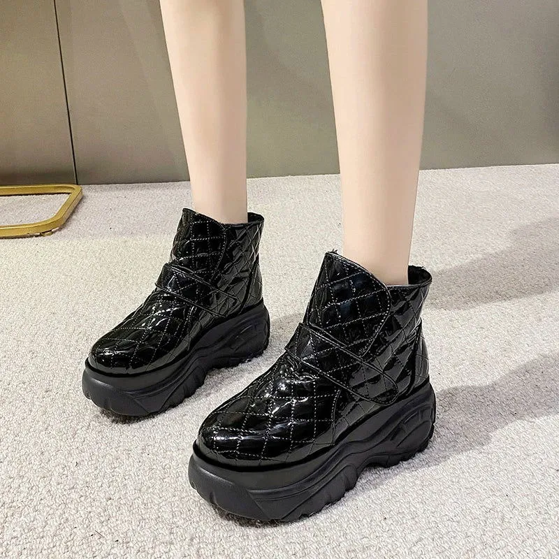 Glossy Warm Plush Thick Fleece-lined Waterproof Snow Boots
