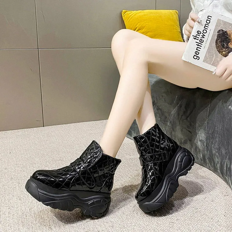 Glossy Warm Plush Thick Fleece-lined Waterproof Snow Boots