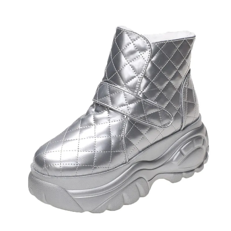 Glossy Warm Plush Thick Fleece-lined Waterproof Snow Boots