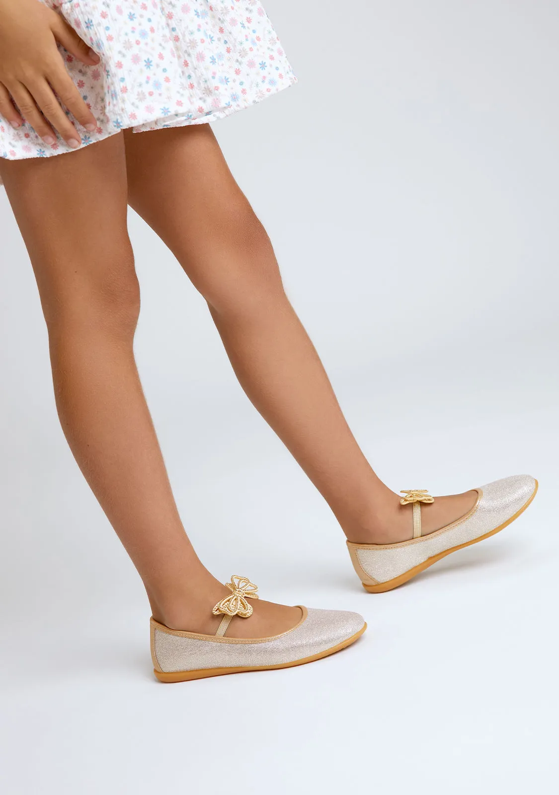 Gold Butterfly Strip Ballerinas