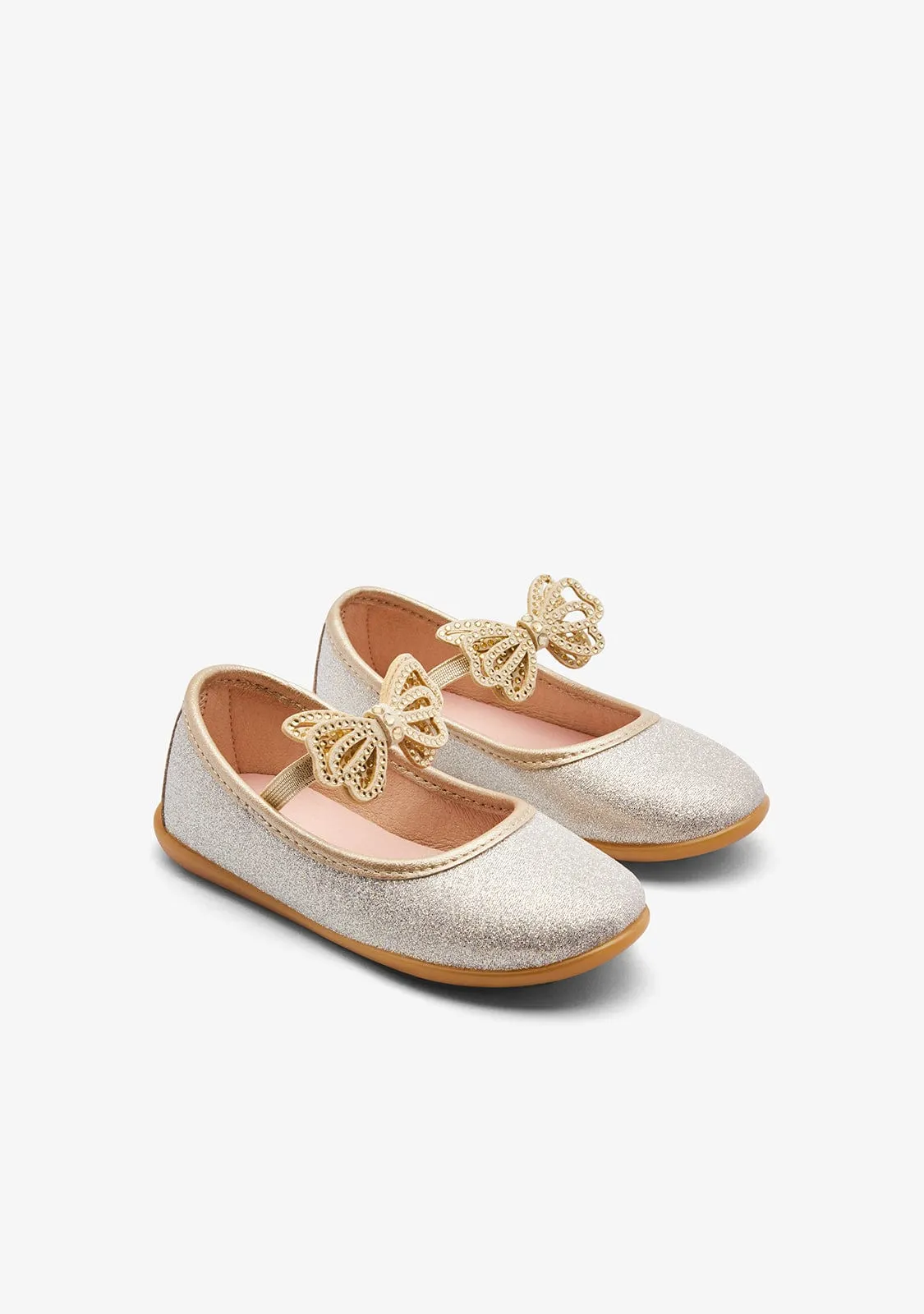 Gold Butterfly Strip Ballerinas