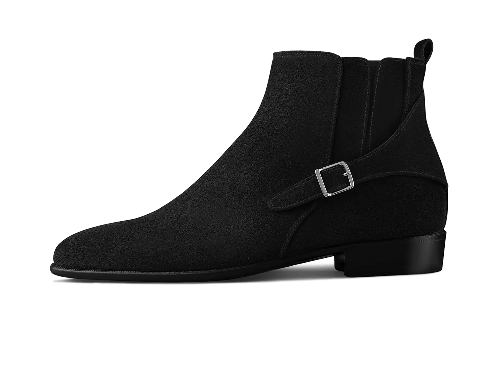 Hopper Buckle Boot in Black Shield Suede