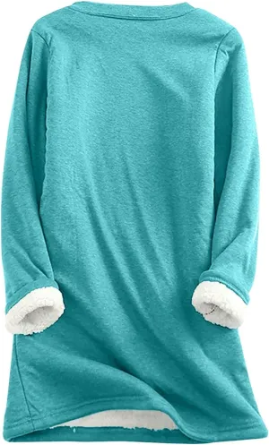 HXHYQKP Fleece Lined Sweatshirt Women's Sherpa Lined Sweatshirt Winter Warm Fleece Crewneck Pullover Loungewear