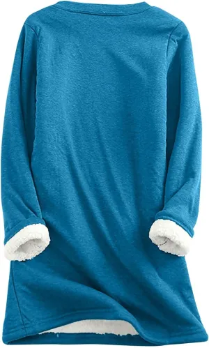 HXHYQKP Fleece Lined Sweatshirt Women's Sherpa Lined Sweatshirt Winter Warm Fleece Crewneck Pullover Loungewear