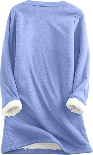 HXHYQKP Fleece Lined Sweatshirt Women's Sherpa Lined Sweatshirt Winter Warm Fleece Crewneck Pullover Loungewear