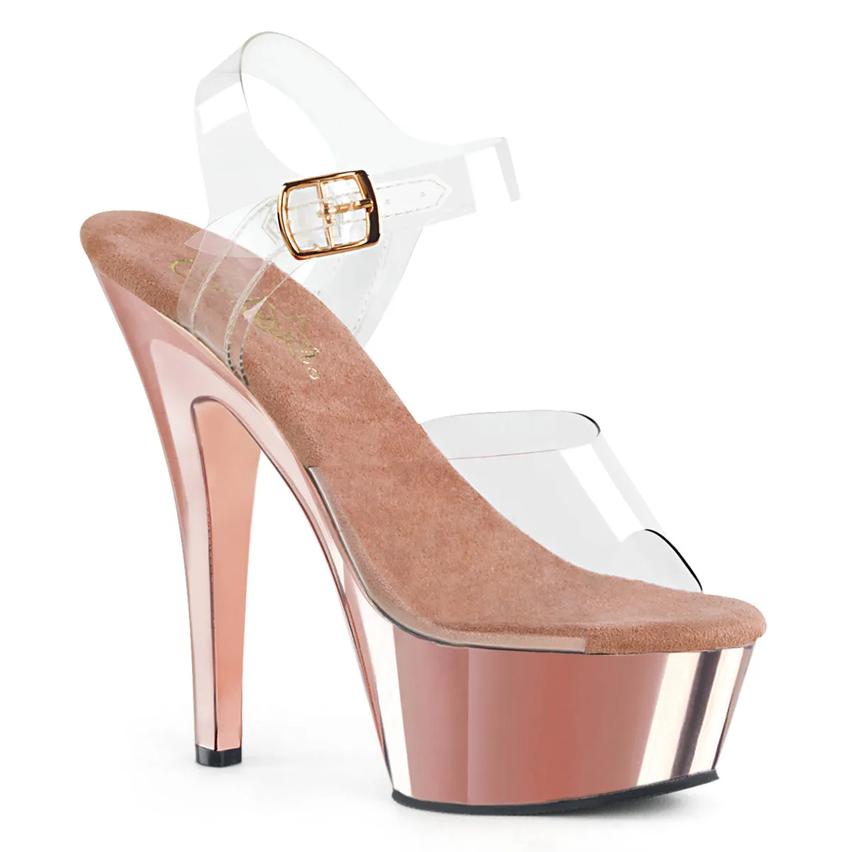 KISS-208 Pleaser Shoes Rose Gold Chrome Platform Pole Dancing Shoes