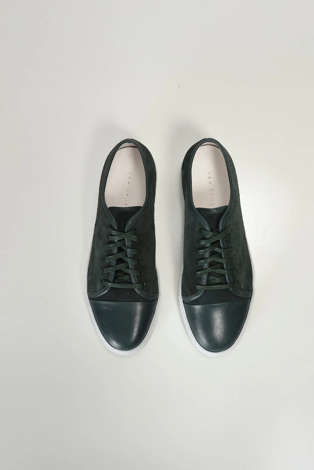 Leather and Suede Court Sneakers - Green White
