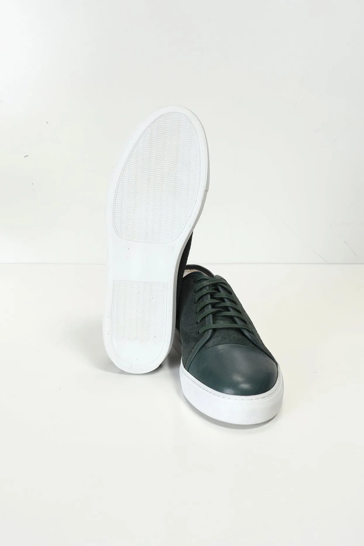 Leather and Suede Court Sneakers - Green White