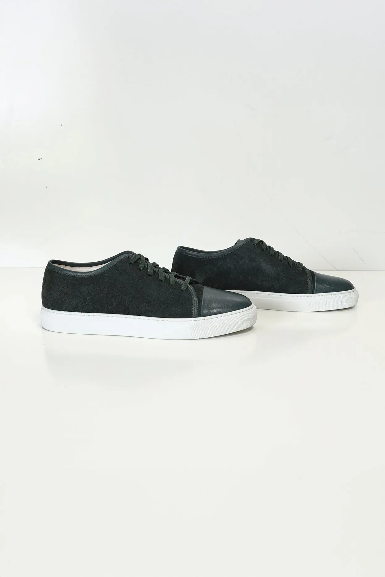 Leather and Suede Court Sneakers - Green White