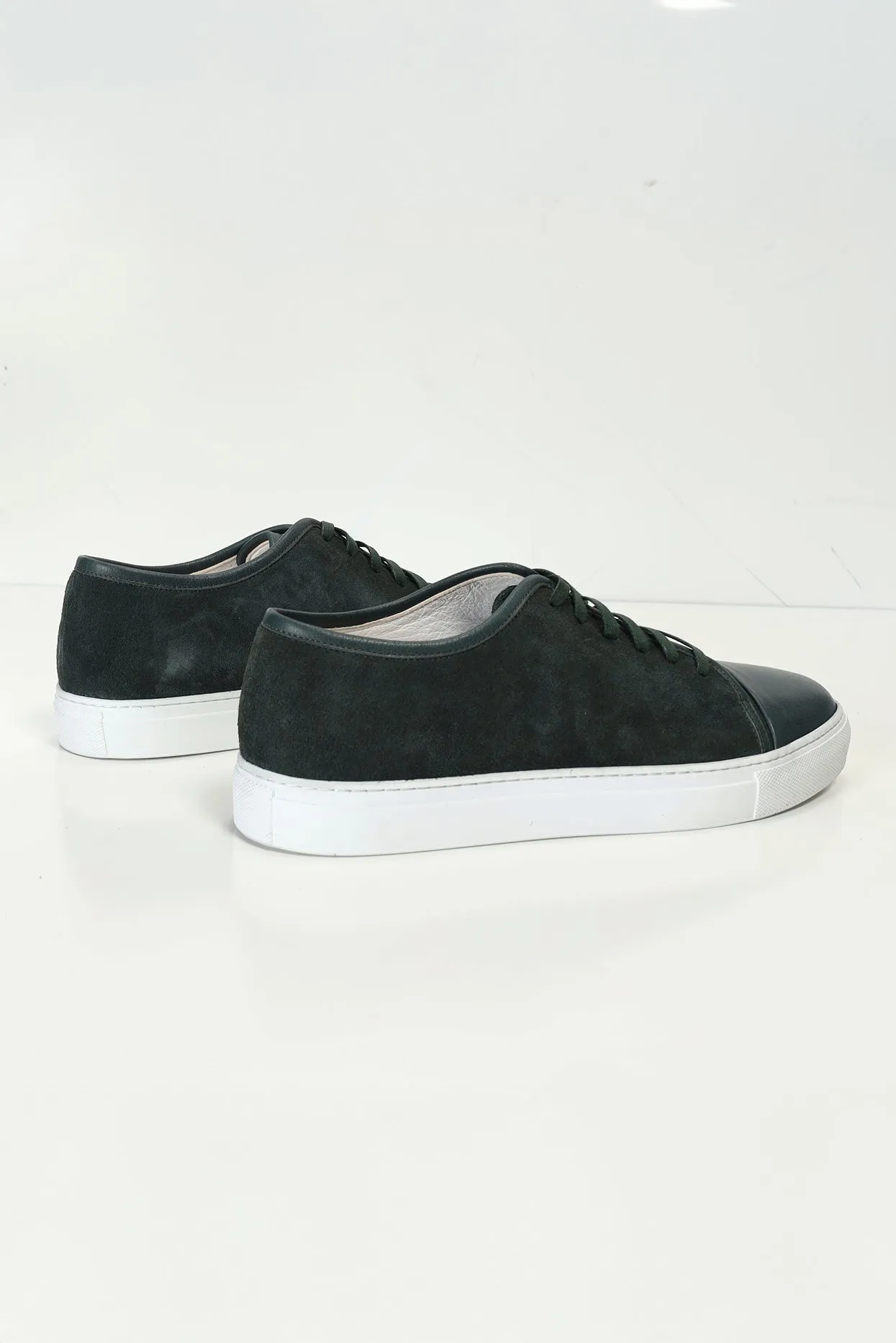 Leather and Suede Court Sneakers - Green White