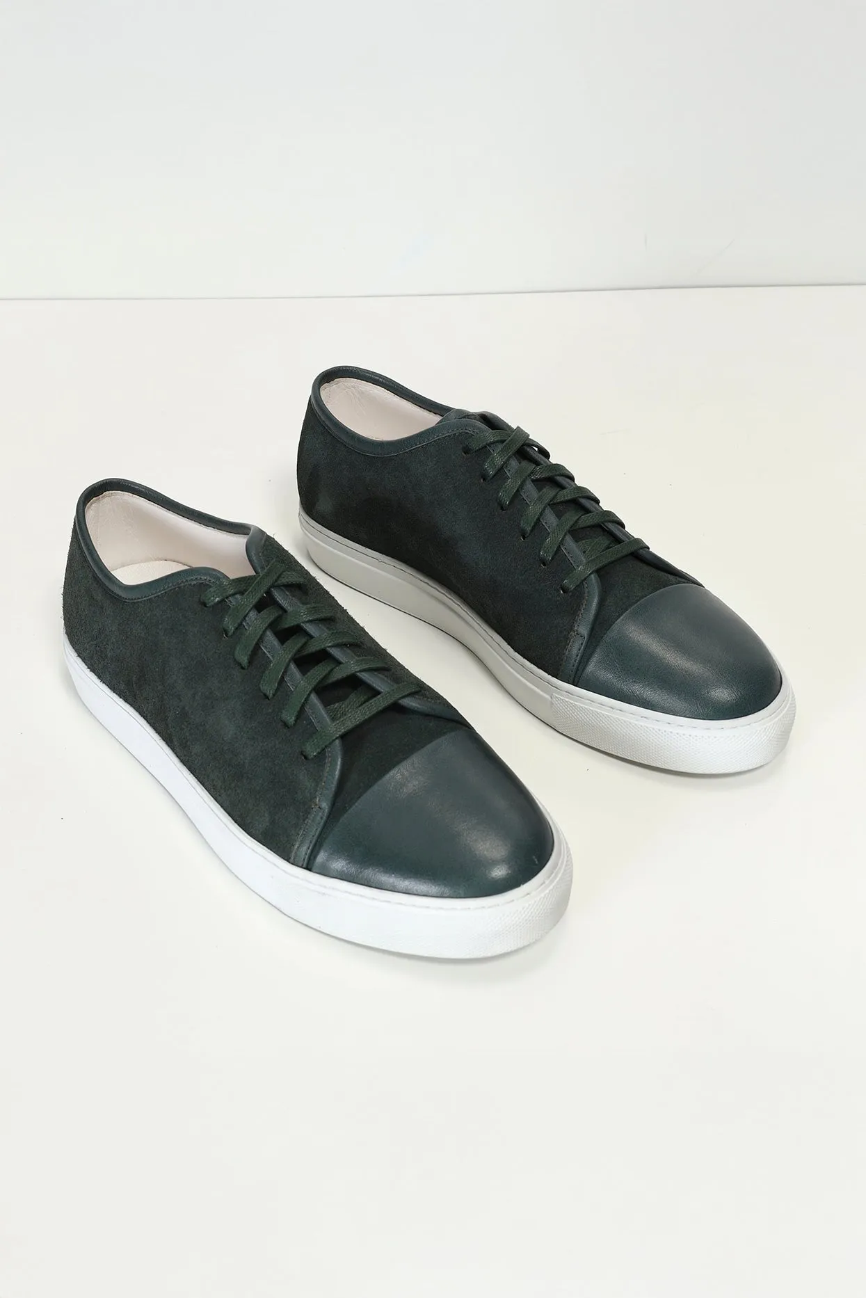 Leather and Suede Court Sneakers - Green White
