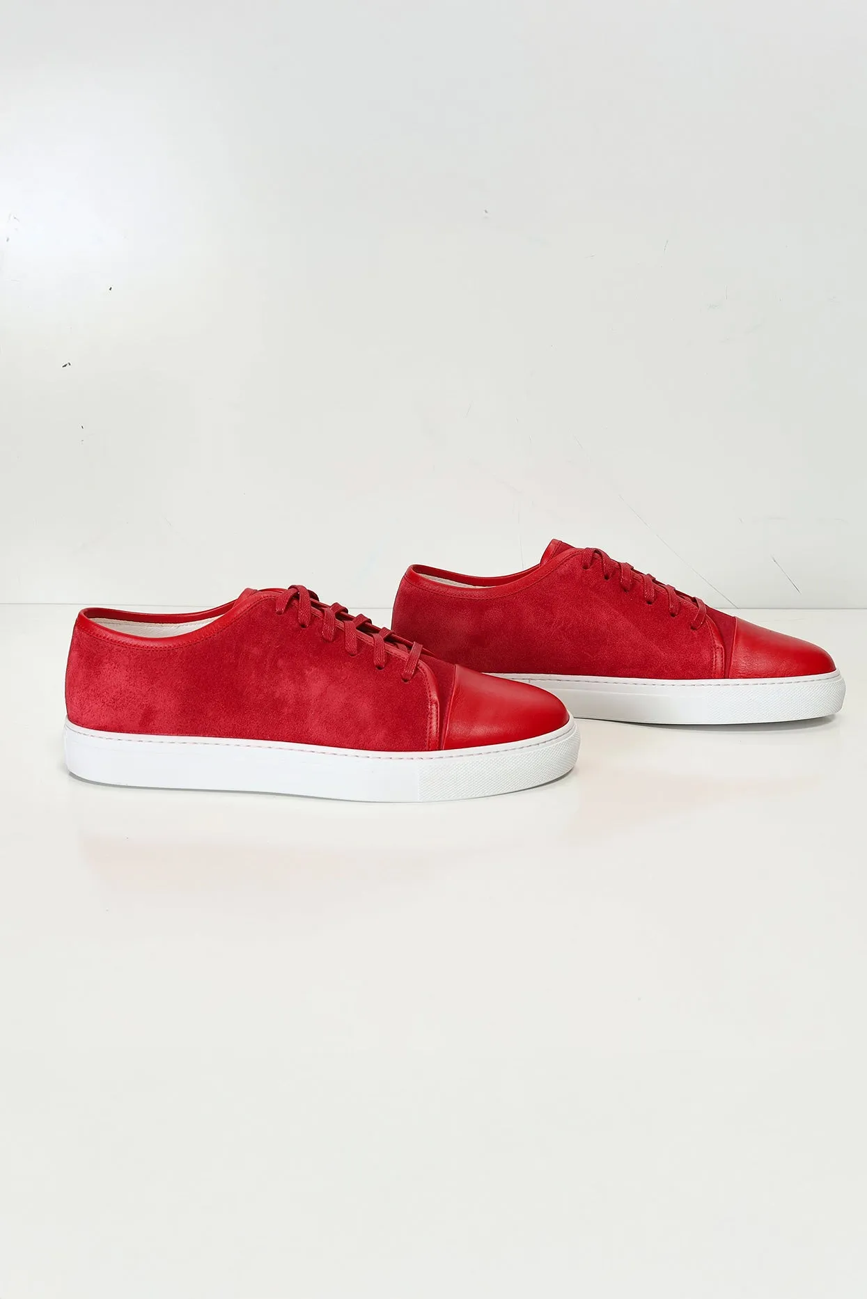 Leather and Suede Court Sneakers - Red White