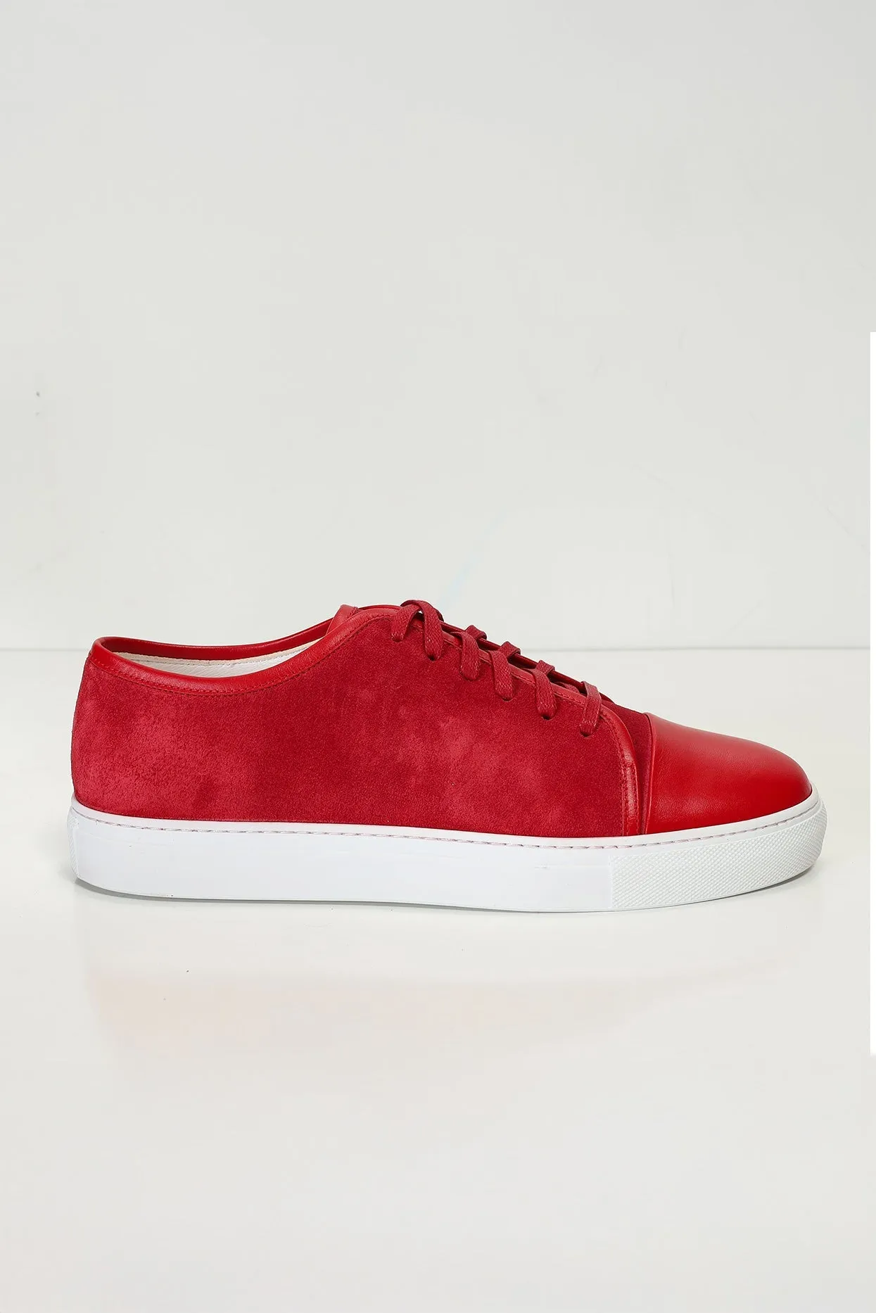 Leather and Suede Court Sneakers - Red White