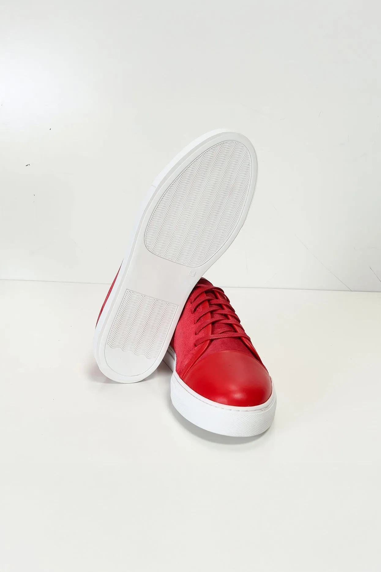 Leather and Suede Court Sneakers - Red White