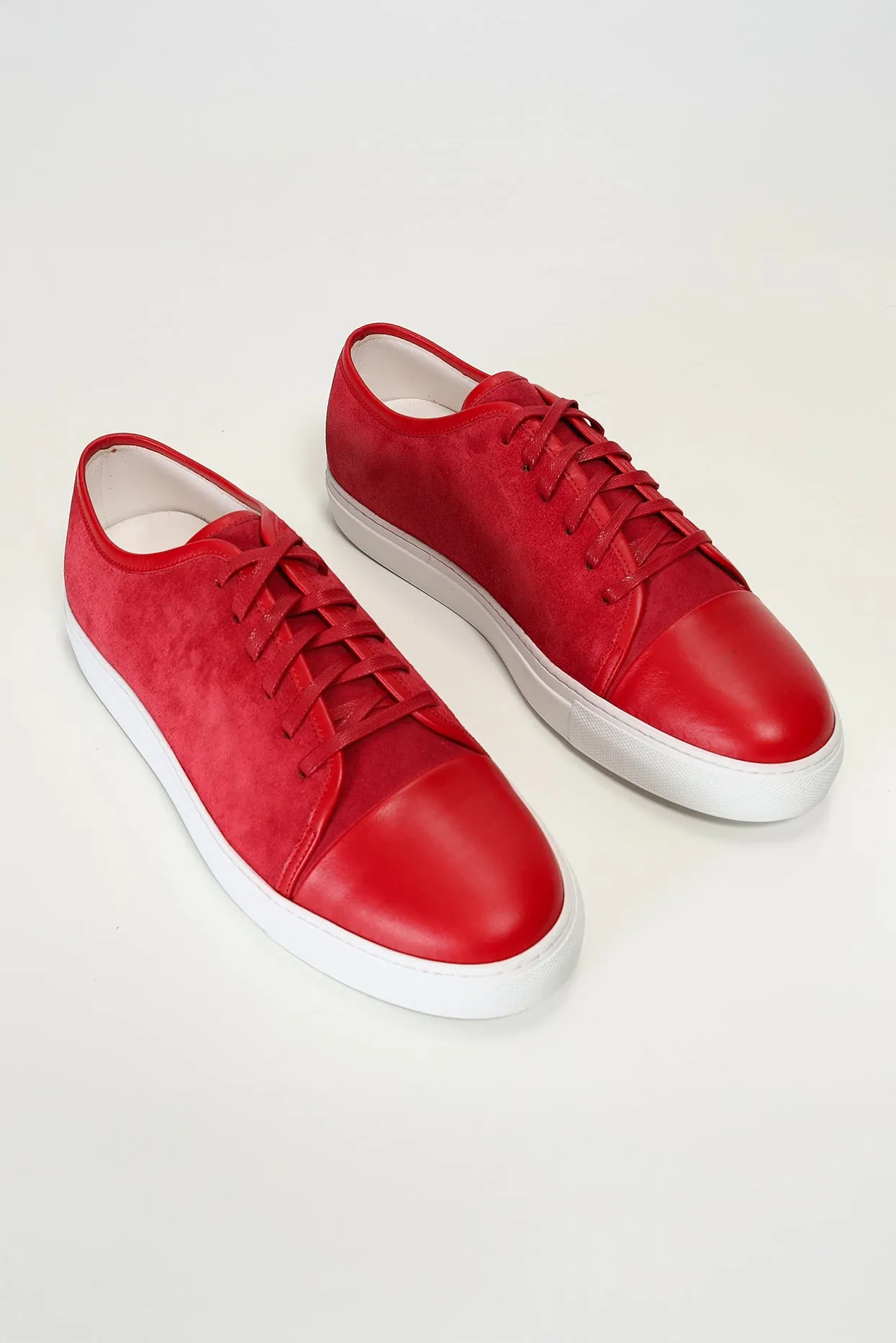 Leather and Suede Court Sneakers - Red White