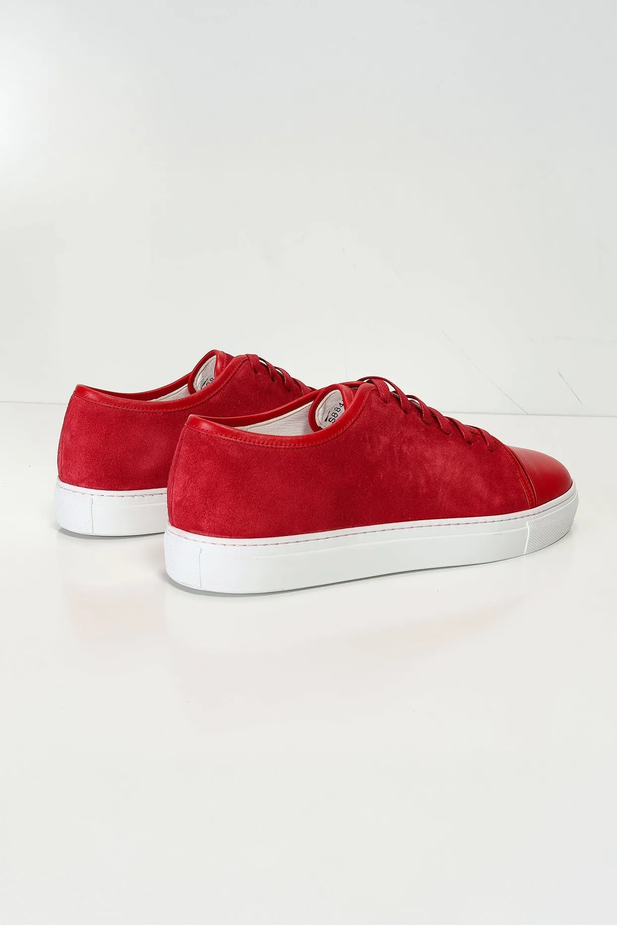 Leather and Suede Court Sneakers - Red White