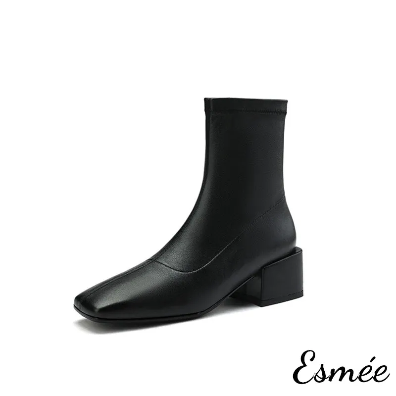 Leather Ankle Boots with 5 cm Block Heels