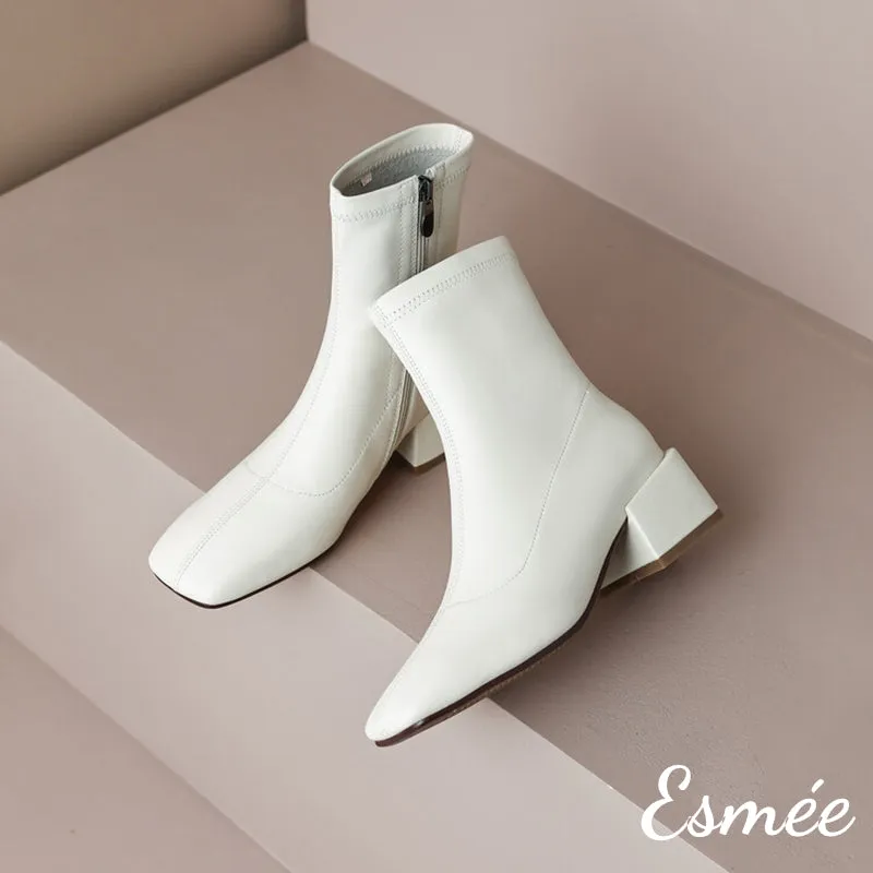 Leather Ankle Boots with 5 cm Block Heels