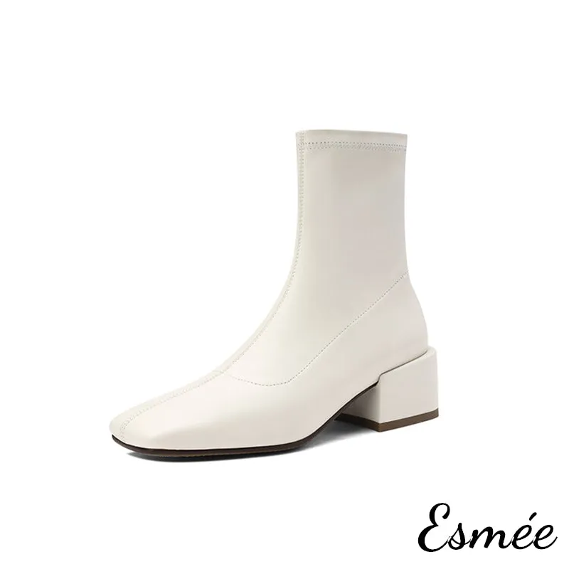 Leather Ankle Boots with 5 cm Block Heels