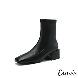 Leather Ankle Boots with 5 cm Block Heels
