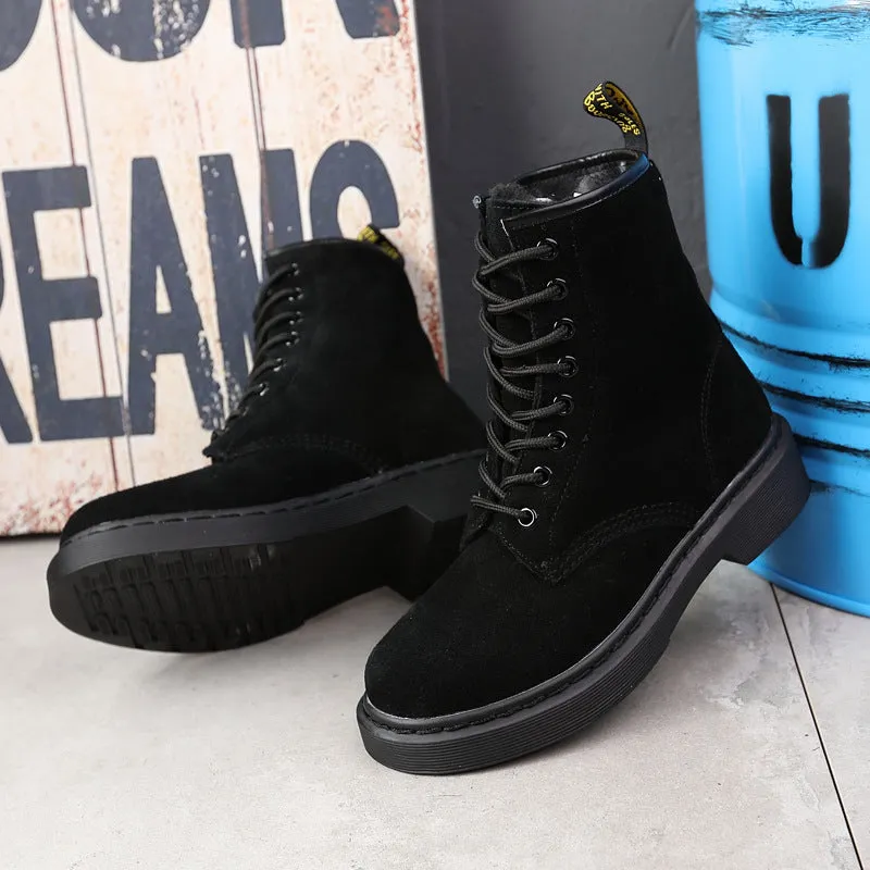 Leather Chunky Heel Round Toe Lace-Up Ankle Boots