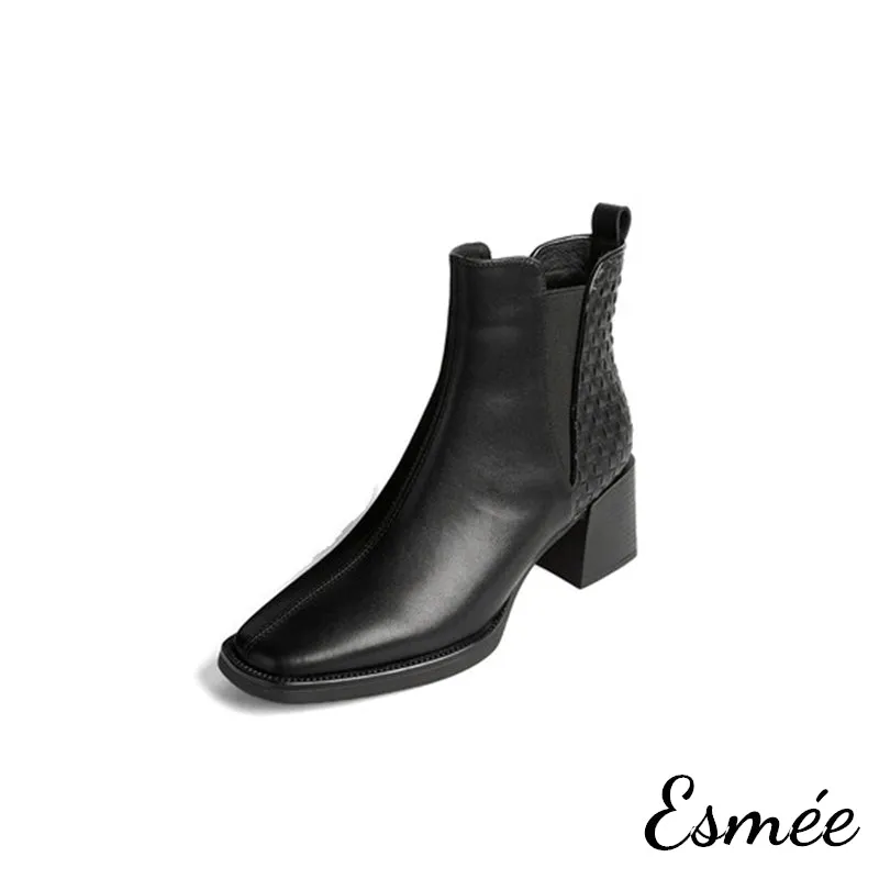 Leather High Heel Chelsea with Woven Design