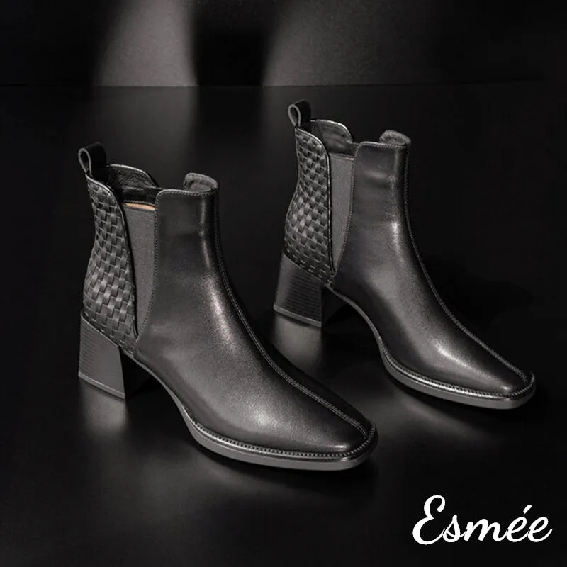 Leather High Heel Chelsea with Woven Design