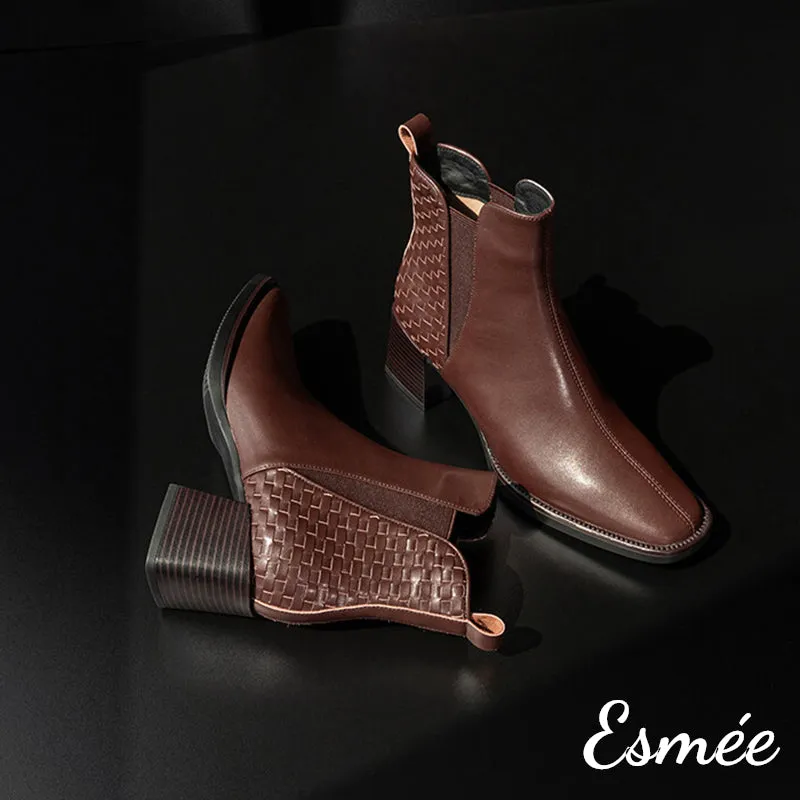 Leather High Heel Chelsea with Woven Design