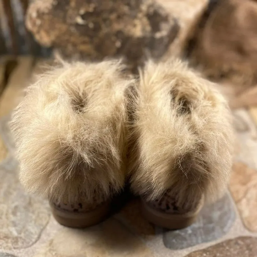 Leopard Frost Taupe Shimmer Cozy Booties