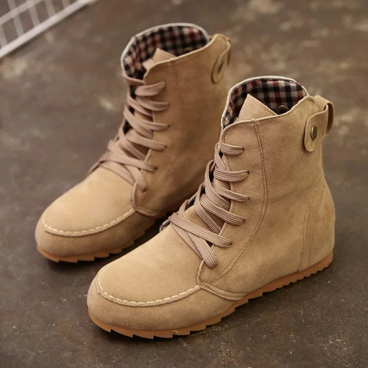 Martin Style Round Toe Lace Up Short Flat Boots