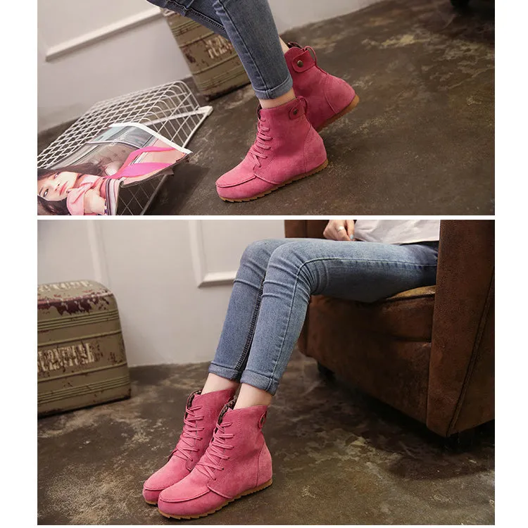 Martin Style Round Toe Lace Up Short Flat Boots
