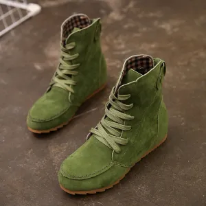 Martin Style Round Toe Lace Up Short Flat Boots