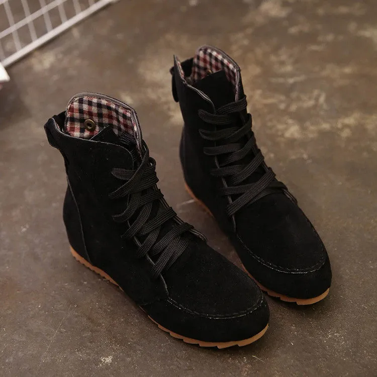 Martin Style Round Toe Lace Up Short Flat Boots